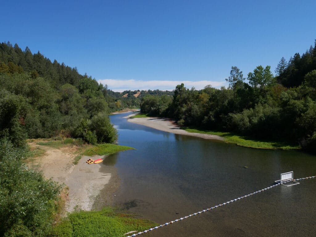 The Russian River empties into the Pacific Ocean North of the Petaluma Gap AVA.